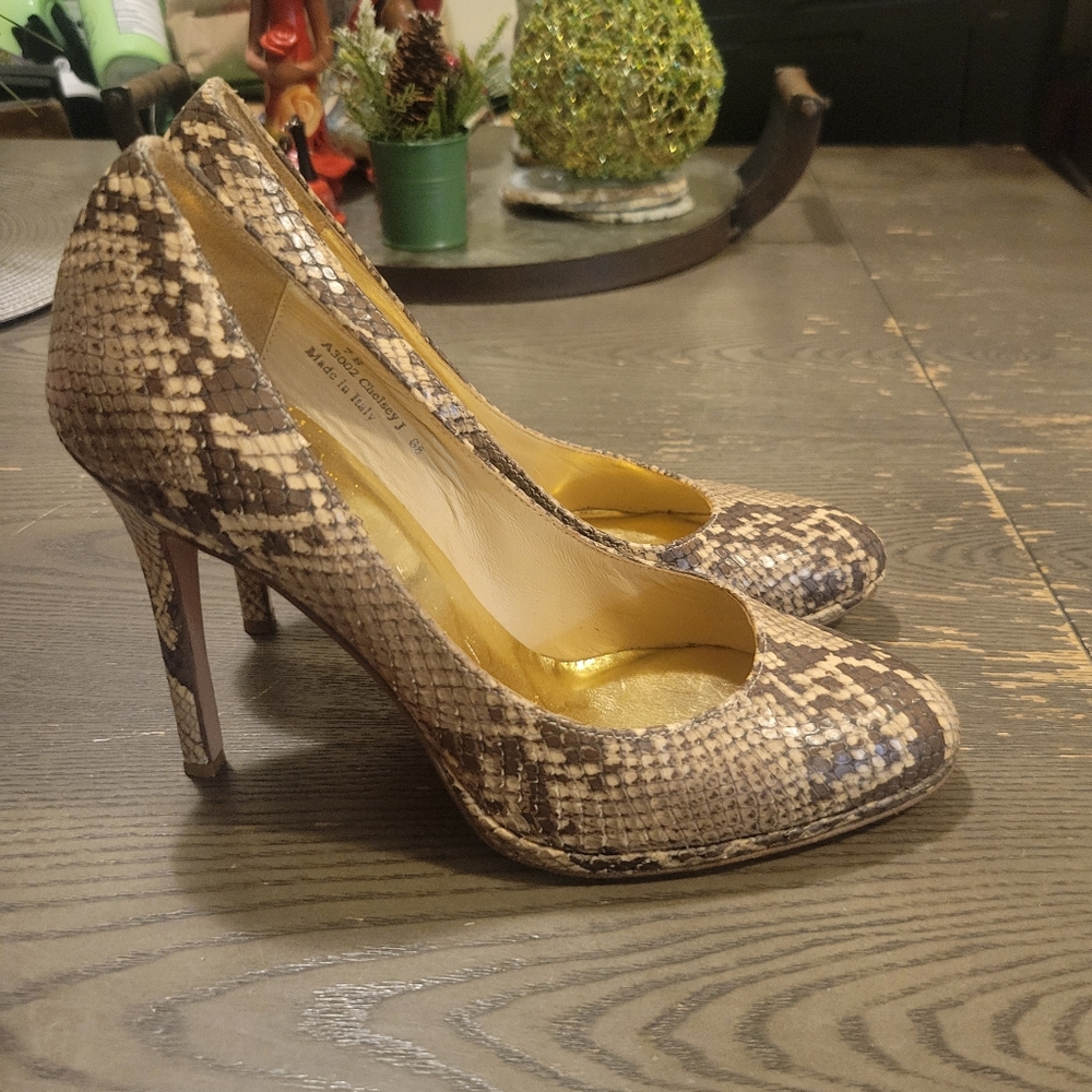 Coach Brown Snake-Print Leather High Heels - Picture 7 of 7